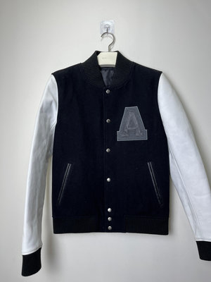 MJK 3001元起標 小鬼 黃鴻升品牌 AES 皮袖 黑色 內鋪棉 棒球外套 M號