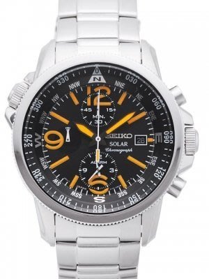 【金台鐘錶】SEIKO 精工SSC077P1 黑橘面盤 計時碼表 環保光動能 石英錶