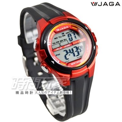 JAGA捷卡 多功能數位電子女錶 兒童手錶 男童 女童 防水手錶 計時碼錶 M1140-AGG(黑紅)【時間玩家】