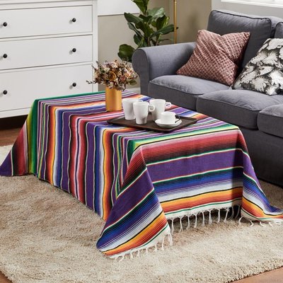 墨西哥風格毯子 墨西哥派對桌布 墨西哥桌旗 毯子 彩虹毯子 梭織毯 床旗 桌布 野餐墊 流蘇沙灘毯-慧友芊家居