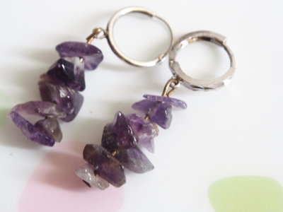 925銀+天然紫水晶 針耳環
