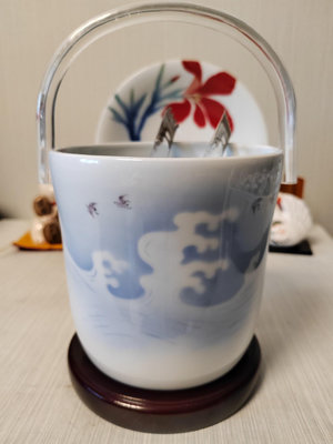 【二手】日本回流 深川制 海鳥海浪紋花片  冰桶 回流 瓷器 擺件【佟掌櫃】-2790