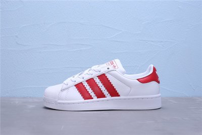 Adidas Superstar 貝殼頭 白紅條紋 皮革 休閒運動板鞋 男女鞋 BD7370