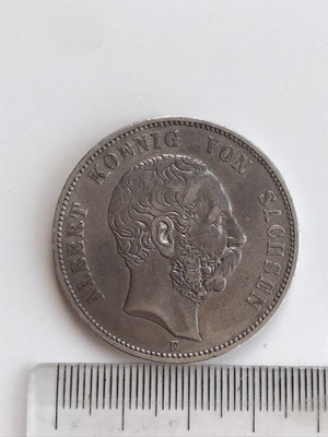 德國1875薩克森阿爾伯特短翅鷹5馬克銀幣 好品985
