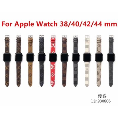 歐美大牌LV老花格子 Apple Watch錶帶 皮革錶帶 適用於Apple Watch1/2/3/4/5/6/SE