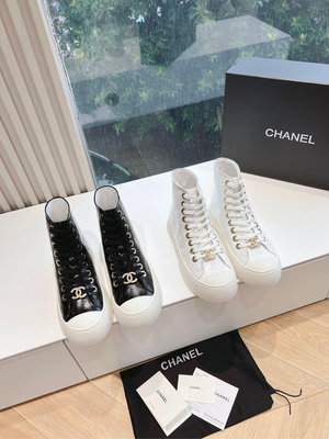 香奈兒 Chanel 高幫厚低休閒鞋 真皮板鞋小白鞋球鞋 增高