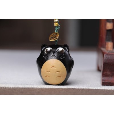 黑檀木雕可愛龍貓鑰匙扣手機掛鏈包包吊墜