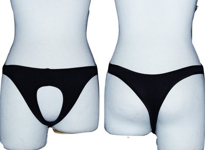 [魚無魚工作室]泳裝布料~黑色前開洞情趣小褲褲(P110B)