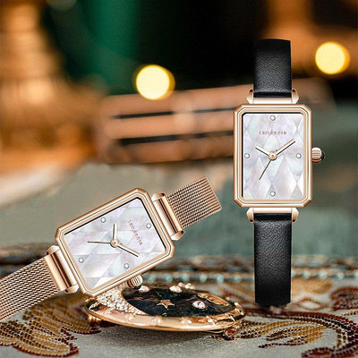 新款推薦百搭手錶 蕾菈rose手錶女士菱格小錶盤母貝簡約氣質正品防水石英手錶帶腕錶 促銷