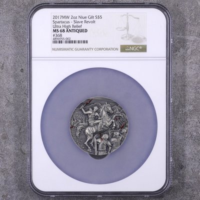 珍品收藏閣2017年紐埃2盎司斯巴達克斯銀幣 NGC評級幣 實物拍照 幣號368