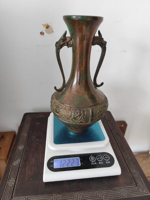 日本 高岡銅花瓶 雙耳  仿古青銅花瓶