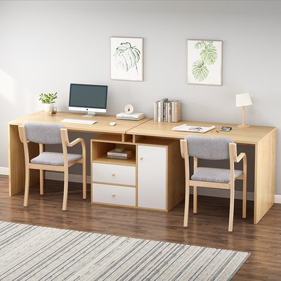 北歐雙人書桌可伸縮轉角電腦桌可旋轉家用書柜一體辦公桌書架