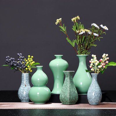 御茗青瓷現代創意居家裝飾品擺件大號陶瓷小花器臺面水培花插花瓶