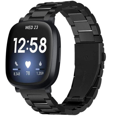 Fitbit Watch Sense Versa 3 Correa 智慧手錶 錶帶 經典 不銹鋼 金屬 商務 替換 腕帶-台北之家