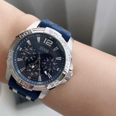 GUESS藍色錶盤 矽膠錶帶 石英 男士手錶W0366G2