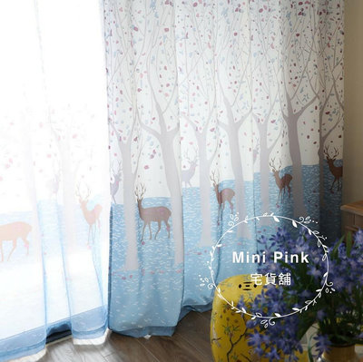 Mini Pink 宅貨舖--北歐田園鄉村風 韓式夢幻森林麋鹿-藍色 窗簾/紗簾 客製規格【K048-2】