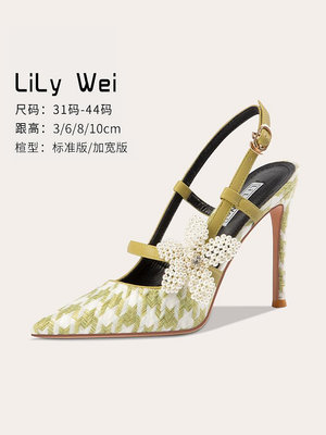 Lily Wei少女高跟鞋細跟小碼女鞋313233夏涼鞋2024年新款時尚潮流-麵包の店