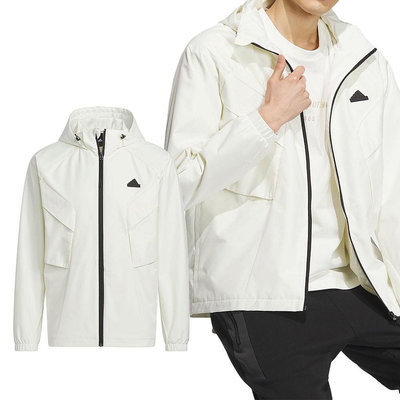 Adidas TH UTILI WV JKT 男 白色 運動 戶外 口袋 連帽 外套 IS0452