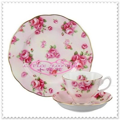 小花花日本精品♥ Hello Kitty  咖啡杯盤組 陶瓷杯 下午茶 杯盤組碟+杯  粉色玫瑰 11268802