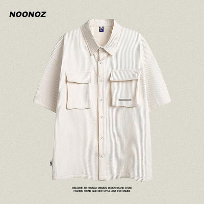 威登服裝城 NOONOZ日系潮牌小眾設計感條紋短袖襯衫男寬松港風chic百搭襯衣夏 NX4420