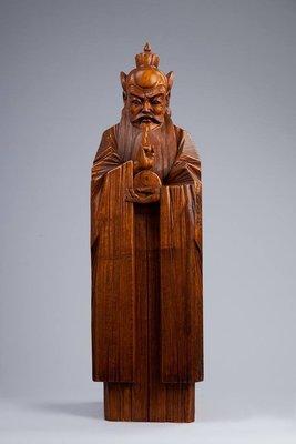 【啟秀齋】陳漢清 張天師 樟木雕刻 2010年創作 附作品保證書 高約86公分