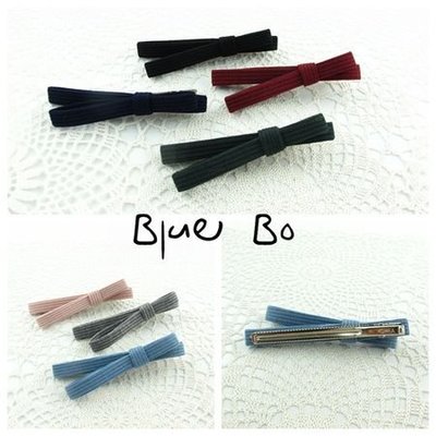 ~*BlueBo*~韓國進口  基本款 素面直條壓紋布蝴蝶結長壓夾 邊夾/髮飾/瀏海夾/髮夾