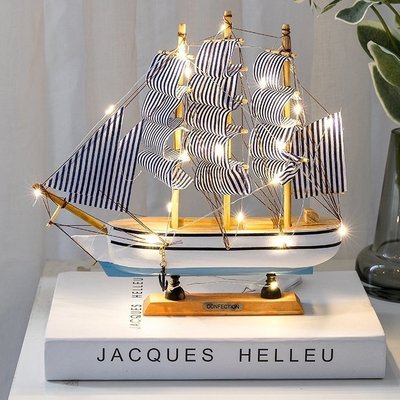【熱賣下殺】Yono Home Furnishings  木質一帆風順帆船模型  辦公室客廳工藝品  地中海風格 oyZ