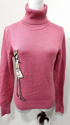 全新❤╮YAP羊毛粉色女孩圖案高領彈性毛衣