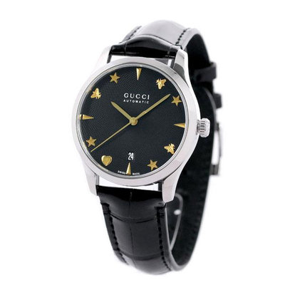 GUCCI YA126469A 古馳 手錶 38mm 黑色面盤 黑色皮錶帶 女錶 男錶