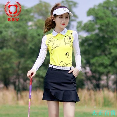 天正百貨SSV高爾夫服裝女套裝長袖冰絲上衣短裙夏季韓版數位印花GOLF吸汗透氣 高爾夫服飾 女士運動套裝
