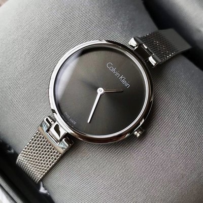 CALVIN KLEIN CK 黑色錶盤 銀色不鏽鋼米蘭編織錶帶 石英 女士手錶 K8G23121