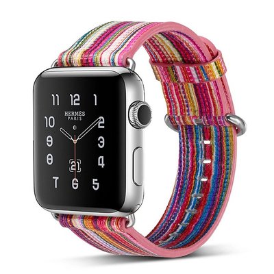 小胖 Apple Watch 1/2/3 新款部落風尼龍彩繪撞色時尚錶帶 蘋果iWatch 38 42mm 手錶替換腕帶