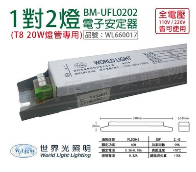 [喜萬年]WORLD LIGHT世界光 BM-UFL0202 FL 20W 2燈 全電壓安定器_WL660017