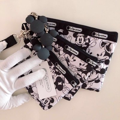╭＊全新現貨＊╯Lesportsac x Disney 黑白米奇 3455 手繩包多隔層零錢包 手拿包 鑰匙包 卡包收納