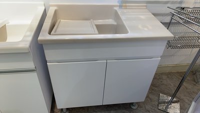 德浦80公分 白玉色人造石洗衣槽 雙門浴櫃 (台灣製造)