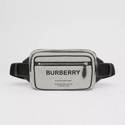 美國百分百【全新真品】Burberry Horseferry 印花棉質帆布腰包 斜背包 小包 男包 精品 灰色 BD24