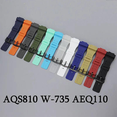 卡西歐 AQS810 AEQ-110W W-735H 替換錶帶 18 毫米橡膠運動防水帶配件不銹鋼扣錶帶