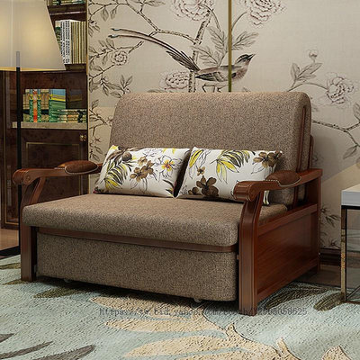 美式沙發床兩用實木多功能抽拉式單人書房伸縮床小戶型網紅折疊床