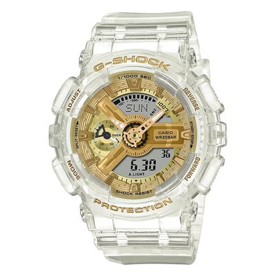 【CASIO】卡西歐 G-SHOCK 小尺寸 GMA-S110SG-7A 兩百米防水電子錶 雙顯運動錶 透明/金色