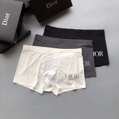 【熱銷精選】Dior homme 迪奧 高檔真絲冰絲舒適男士四平角內褲專柜禮盒3條裝