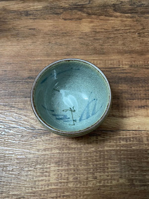 日本回流瓷器全新全品名家粗陶手繪釉下彩白鷺冰裂紋開片陶胎茶杯