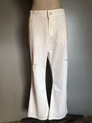 JING FINN 設計師品牌 白色刷破彈性長褲，大碼尺寸