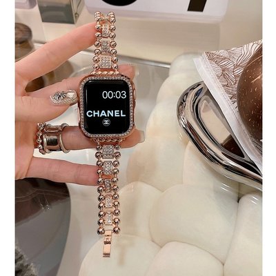 gaming微小配件-金屬珠鍊錶帶 適用 apple watch 45 44 42 49mm 復古金屬錶帶 蘋果手錶 8 7 SE 女士錶帶-gm