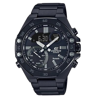 【金台鐘錶】CASIO卡西歐 EDIFICE 雙顯 八角形 賽車錶(藍牙智慧錶) (黑) ECB-10DC-1A