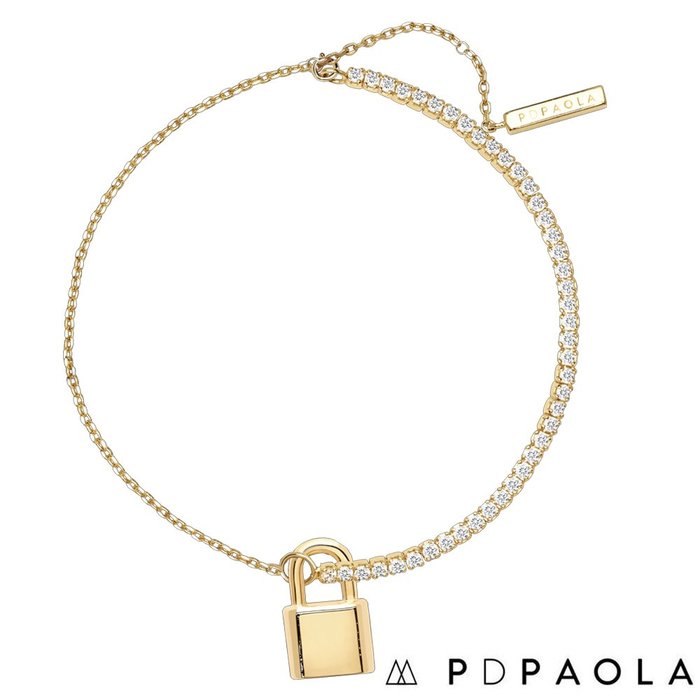 PD PAOLA 西班牙時尚潮牌 金色鎖頭手鍊 細緻鑲鑽手鍊 925純銀鑲18K金 BOND GOLD