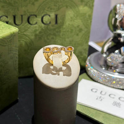 義大利奢侈時裝品牌Gucci金色水鑽字母戒指 代購