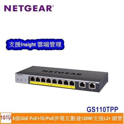 NETGEAR 10埠 Giga智能網管型 PoE交換器 switch 8個GbE PoE+ 連接埠 GS110TPP