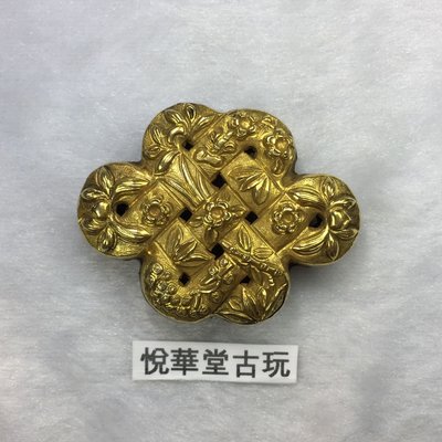 【悅華堂】-- 純銀 鎏金 花卉 如意結 中國結 老銀 雙面 鏤空 吊件 銀飾 配件