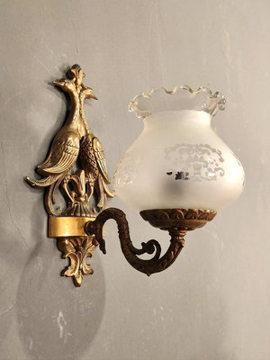 法國 純銅雕刻 比翼鳥 手工 花朵燈罩  壁燈 歐洲古董老件 la0409【卡卡頌 歐洲古董】✬