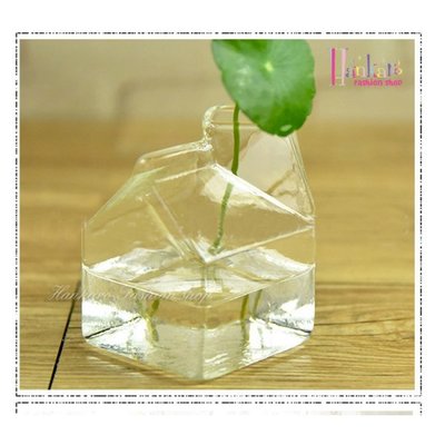 簡約透明牛奶盒造型玻璃花器